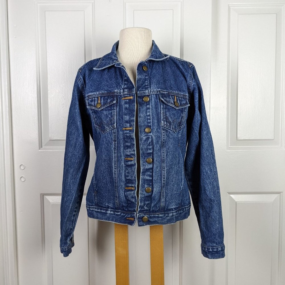 Vintage Wrangler Denim Jean Jacket Dark Wash Blue Small